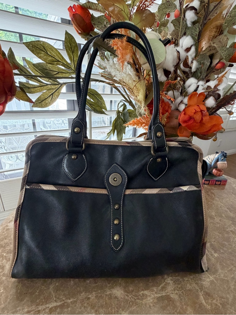 Burberry Black Satchel with Beige Trim